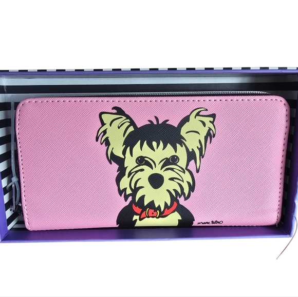 Marc Tetro Yorkie Dog Pink Black Zip Around Wallet Bag - Picture 1 of 3